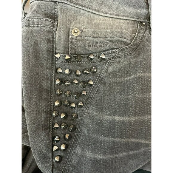 Vintage Bebe Women's Gray Studded  Ankle Zipper Moto Denim Jeans Sz 31 Y2K 1990s - Picture 5 of 7